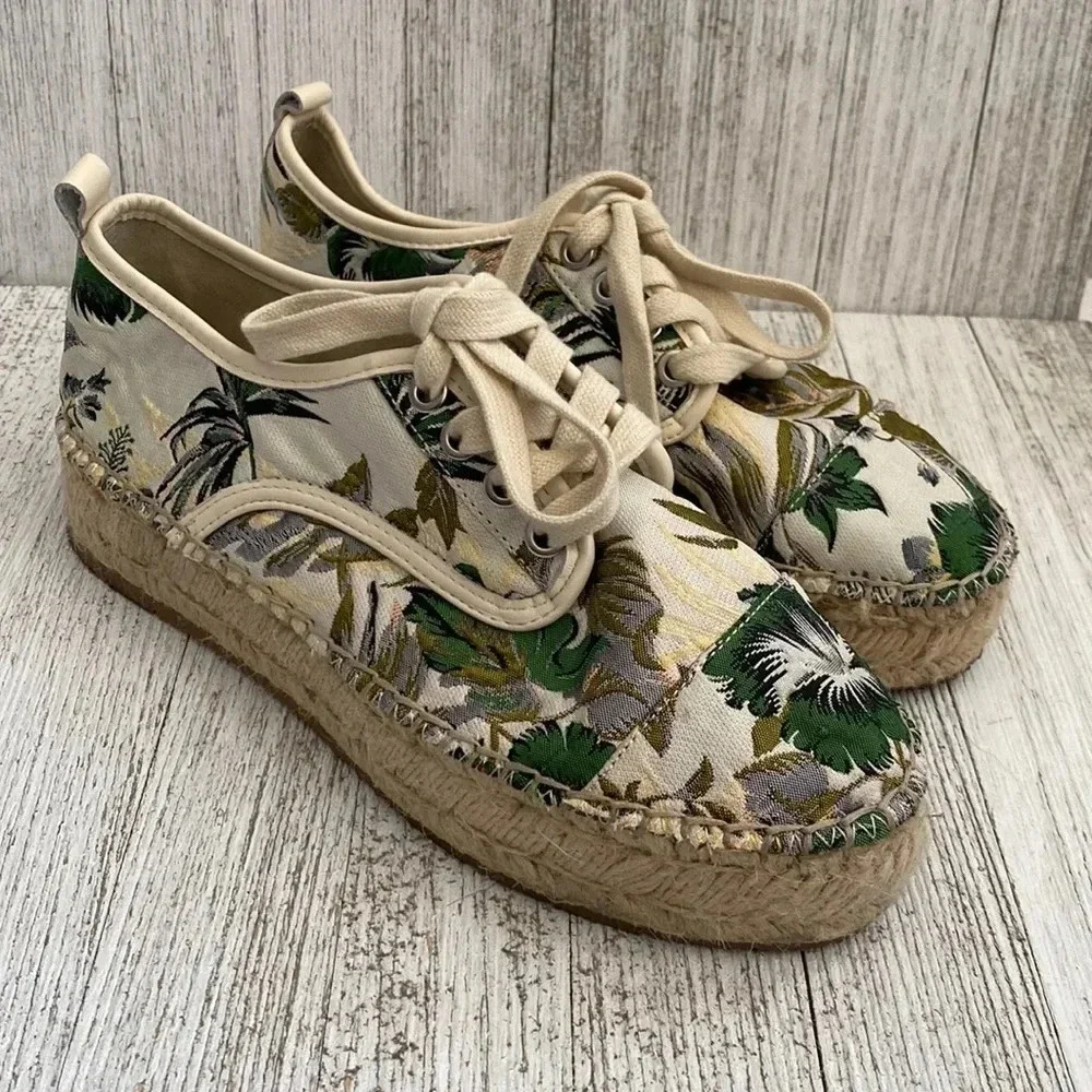 Anthropologie J/Slides Embroidered Tropical Print Platform Sneakers Size 7.5